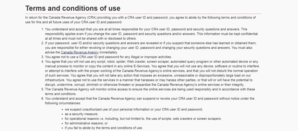 CRA Terms and Conditions